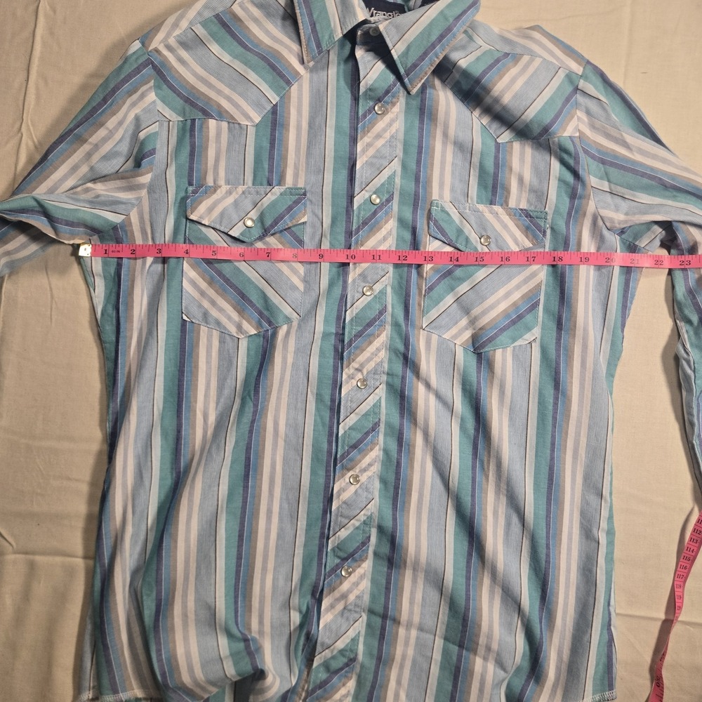 Wrangler Western Shirt Mens Medium Blue Striped Pearl Snap Long Sleeve Cowboy - Picture 6 of 10